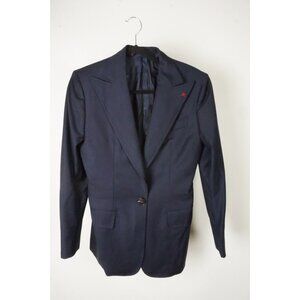 Isaia Navy Blue Peak Lapel Aquaspider Wool Womens Blazer Jacket Sz 40 BRAND NEW